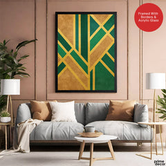 Green & Brown Artwork With Golden Lines  | Abstract Fashion Artwork #00688