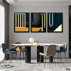 Mustard & Charcoal Abstract Lines (3 Panel) Office Wall Art