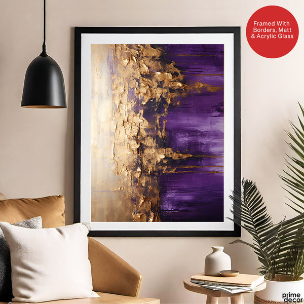 Abstract Beige & Purple Artwork With Golden Foil | Abstract Fashion Artwork #00690