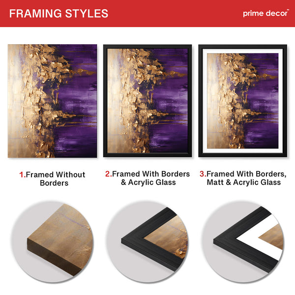 Abstract Beige & Purple Artwork With Golden Foil | Abstract Fashion Artwork #00690