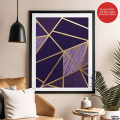 Abstract Pink & Purple Geometric Artwork With Golden Lines | Abstract Fashion Artwork #00692