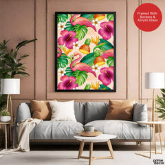 Beautiful Floral Design With Pink Birds | Abstract Floral Artwork #00697