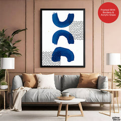 Black Lines Over Blue Paint Strokes With White Background | Abstract Office Artwork #0069 - Prime Décor