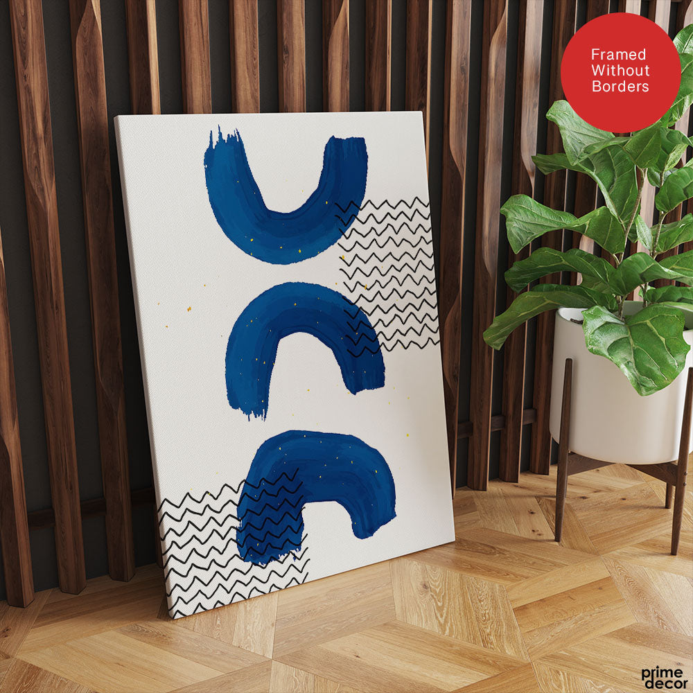 Black Lines Over Blue Paint Strokes With White Background | Abstract Office Artwork #0069 - Prime Décor