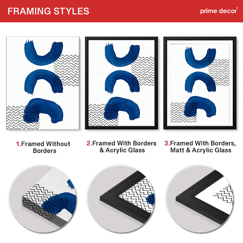 Black Lines Over Blue Paint Strokes With White Background | Abstract Office Artwork #0069 - Prime Décor