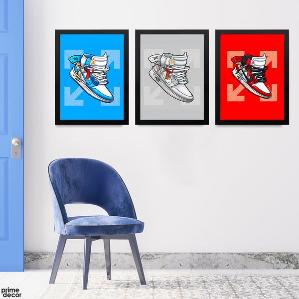 Red Grey & Blue Stylish Air Jordan (3 Panel) Fashion Wall Art