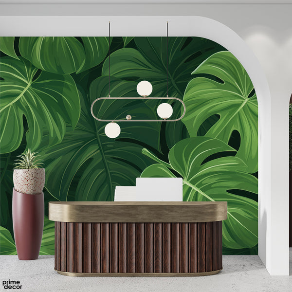 Abstract Green Exotic Leaves Artwork | Floral Wallpaper Mural