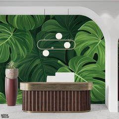 Abstract Green Exotic Leaves Artwork | Floral Wallpaper Mural