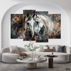 Beautiful White Horses With Colorful Background (4 Panel) Animal Wall Art - Prime Décor