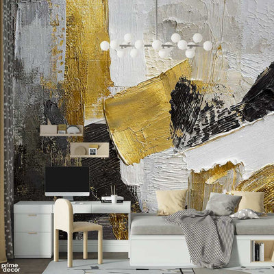 Beautiful Black & Gold Hand Paint Style Artwork | Abstract Wallpaper Mural