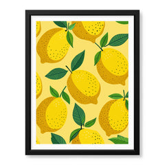 Lemon Fruit Pattern Artwork Over Yellow Background | Abstract Floral Artwork #00701