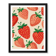 Strawberry Fruit Pattern Artwork Over Beige Background | Abstract Floral Artwork #00702