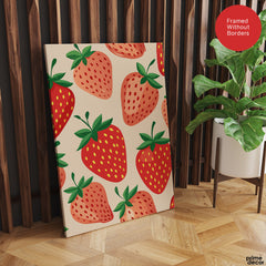 Strawberry Fruit Pattern Artwork Over Beige Background | Abstract Floral Artwork #00702