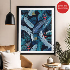 Green & Blue Exotic Leaves Artwork | Abstract Floral Artwork #00703