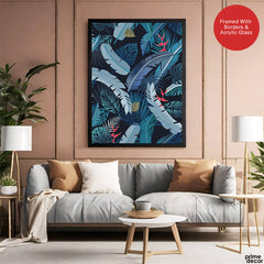 Green & Blue Exotic Leaves Artwork | Abstract Floral Artwork #00703