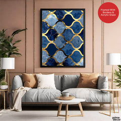 Gray & Blue Artwork With Golden Lines | Abstract Signature Artwork #00704