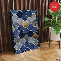 Gray & Blue Geometric Artwork With Golden Lines | Abstract Signature Artwork #00705