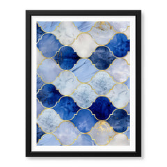 Blue & Gold Marble Style Quatrefoil Pattern | Abstract Signature Artwork #00707