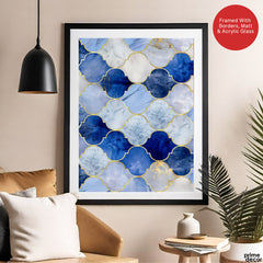 Blue & Gold Marble Style Quatrefoil Pattern | Abstract Signature Artwork #00707