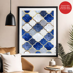 Blue Gray & Gold Marble Style Quatrefoil Pattern | Abstract Signature Artwork #00708