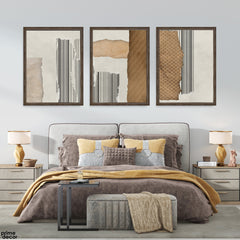 Sienna & Sand Paper-Cut with Vertical Accents (3 Panel) Abstract Wall Art