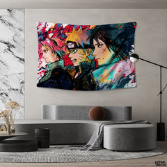 Naruto Characters Colorful Marker Line Art | Anime Tapestry - Prime Décor