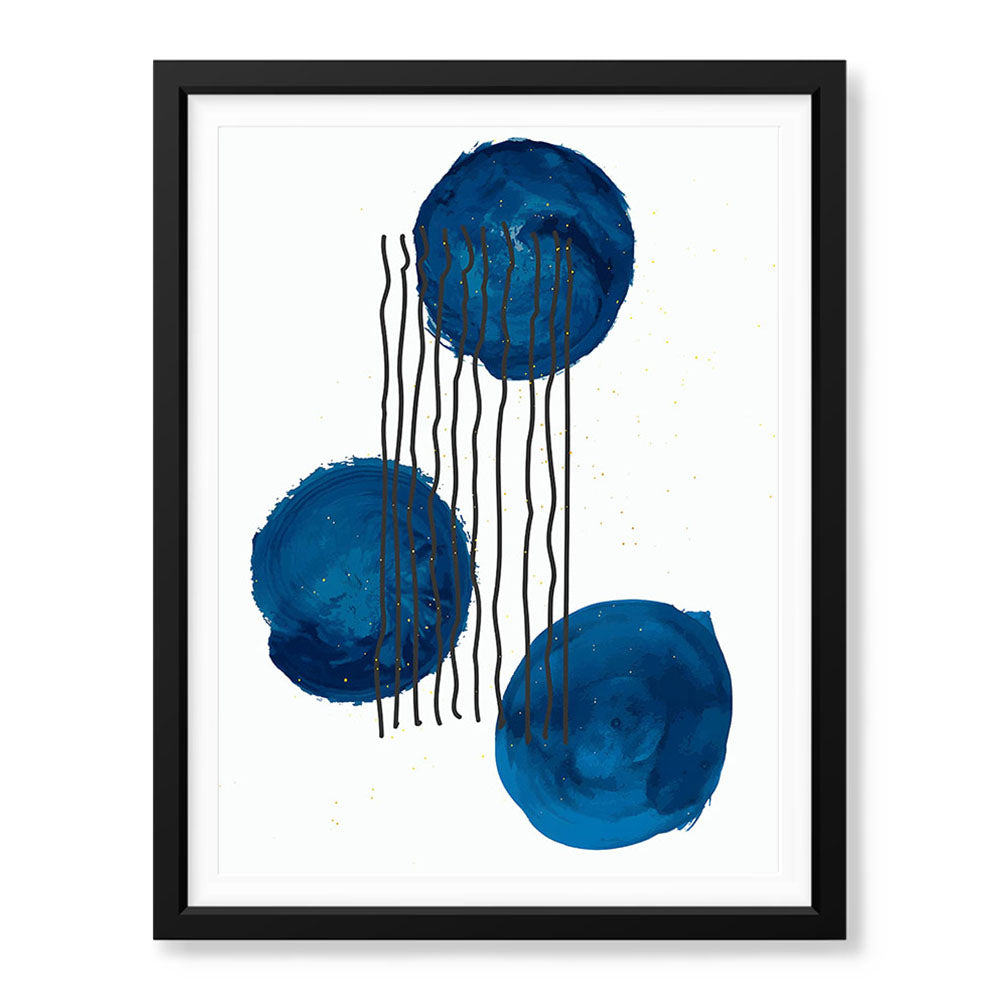 Black Lines Over Blue Paint Strokes With White Background | Abstract Office Artwork #0070 - Prime Décor