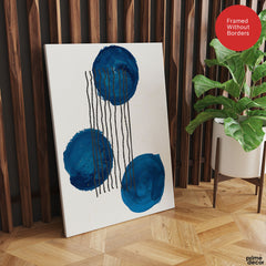 Black Lines Over Blue Paint Strokes With White Background | Abstract Office Artwork #0070 - Prime Décor