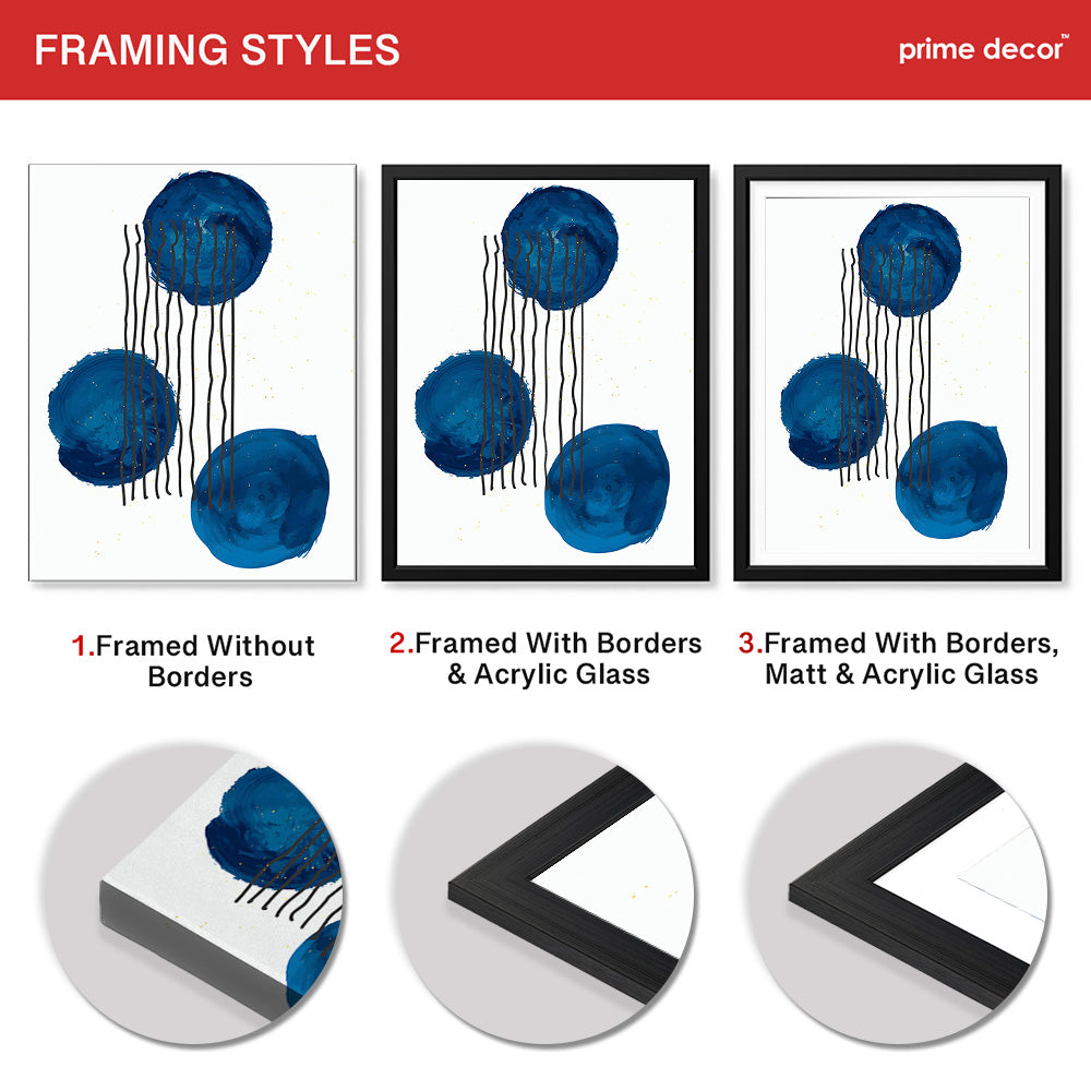Black Lines Over Blue Paint Strokes With White Background | Abstract Office Artwork #0070 - Prime Décor