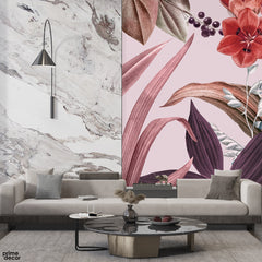 Abstract Beautiful Red & Brown Floral Artwork Design | Floral Wallpaper Mural