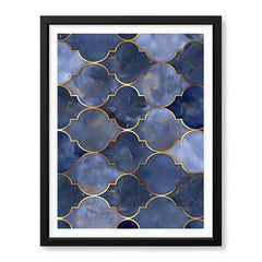 Blue Color Shades Mystic Marble Style Pattern With Gold Lines | Abstract Signature Artwork #00712