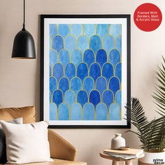 Beautiful Blue Shades Artwork With Golden Lines | Abstract Fashion Artwork #00716