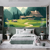 Huts In The Lush Green Meadows | Landscape Wallpaper Mural