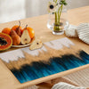 Deep Teal Blue & Pastel Beige Abstract Strokes Style | Table Runner and Placemat Set