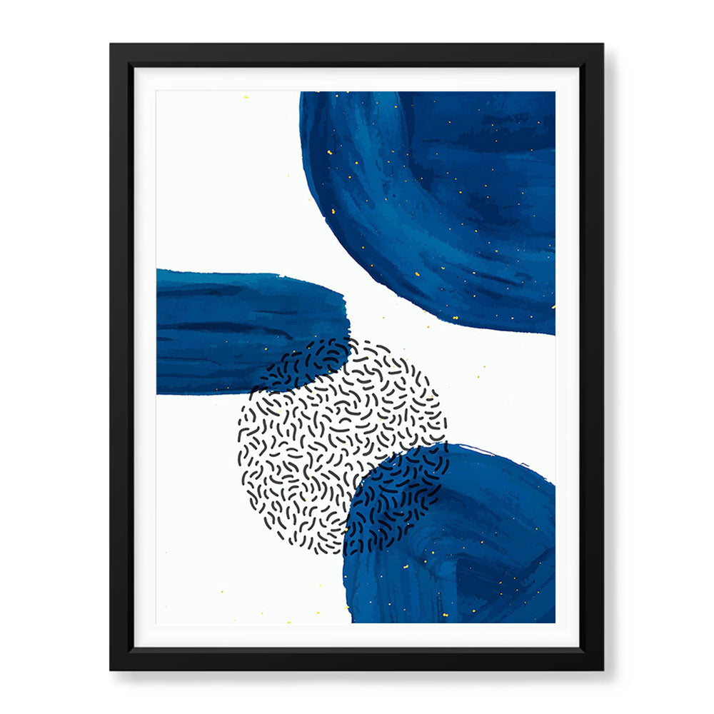 Black Lines Over Blue Paint Strokes With White Background | Abstract Office Artwork #0071 - Prime Décor