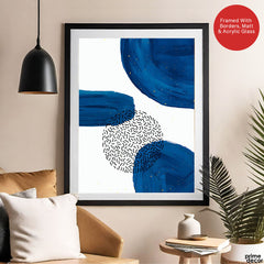 Black Lines Over Blue Paint Strokes With White Background | Abstract Office Artwork #0071 - Prime Décor