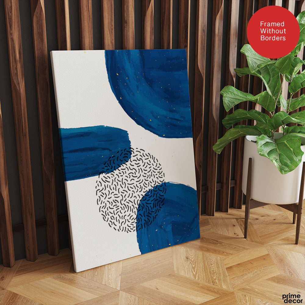 Black Lines Over Blue Paint Strokes With White Background | Abstract Office Artwork #0071 - Prime Décor
