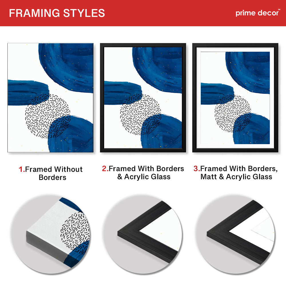 Black Lines Over Blue Paint Strokes With White Background | Abstract Office Artwork #0071 - Prime Décor