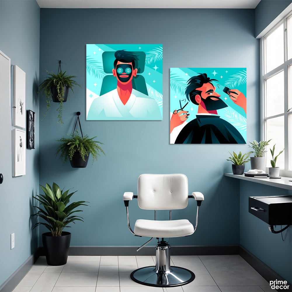 Men Grooming Hair Styling Salon (2 Panel) Square Wall Art - Prime Décor