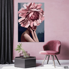 Beautiful Art Of A Girl With Pink Flower (Single Panel) Fashion Wall Art