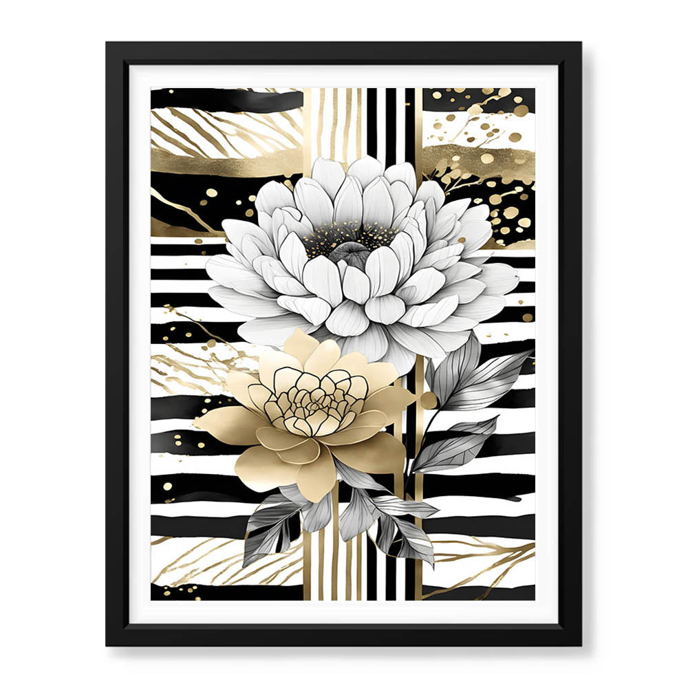 Gold & Grey Folwers With Colorful Background | Abstract Floral Artwork #0072 - Prime Décor