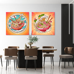 Chinese Ramen Noodles Bowl In Pop Art Style (2 Panel) Square Wall Art - Prime Décor