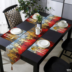 Wine Red & Grey with Rustic Dripping Gold | Table Runner and Placemat Set