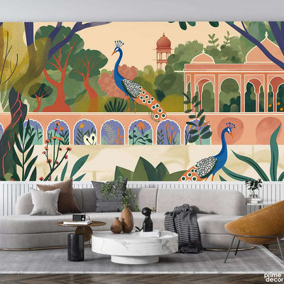 Abstract Peacock Artwork With Nature Background| Floral Wallpaper Mural