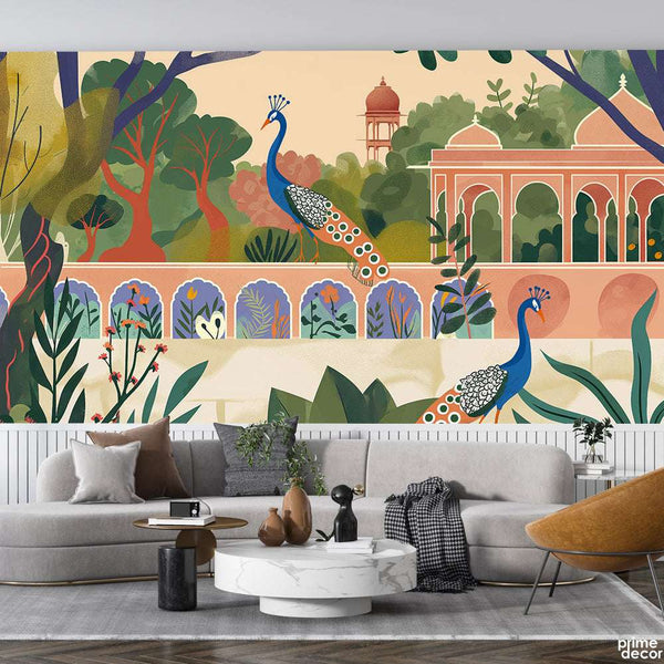Abstract Peacock Artwork With Nature Background  | Floral Wallpaper Mural