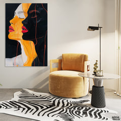 Abstract Black & Gold Artwork Of Women Faces (Single Panel) Fashion Wall Art