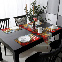 Wine Red & Grey with Rustic Dripping Gold | Table Runner and Placemat Set