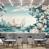 Ship In Cascade Flowery Ocean | Landscape Wallpaper Mural