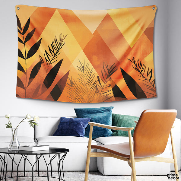 Orange & Black Floral Abstract Artwork | Floral Tapestry