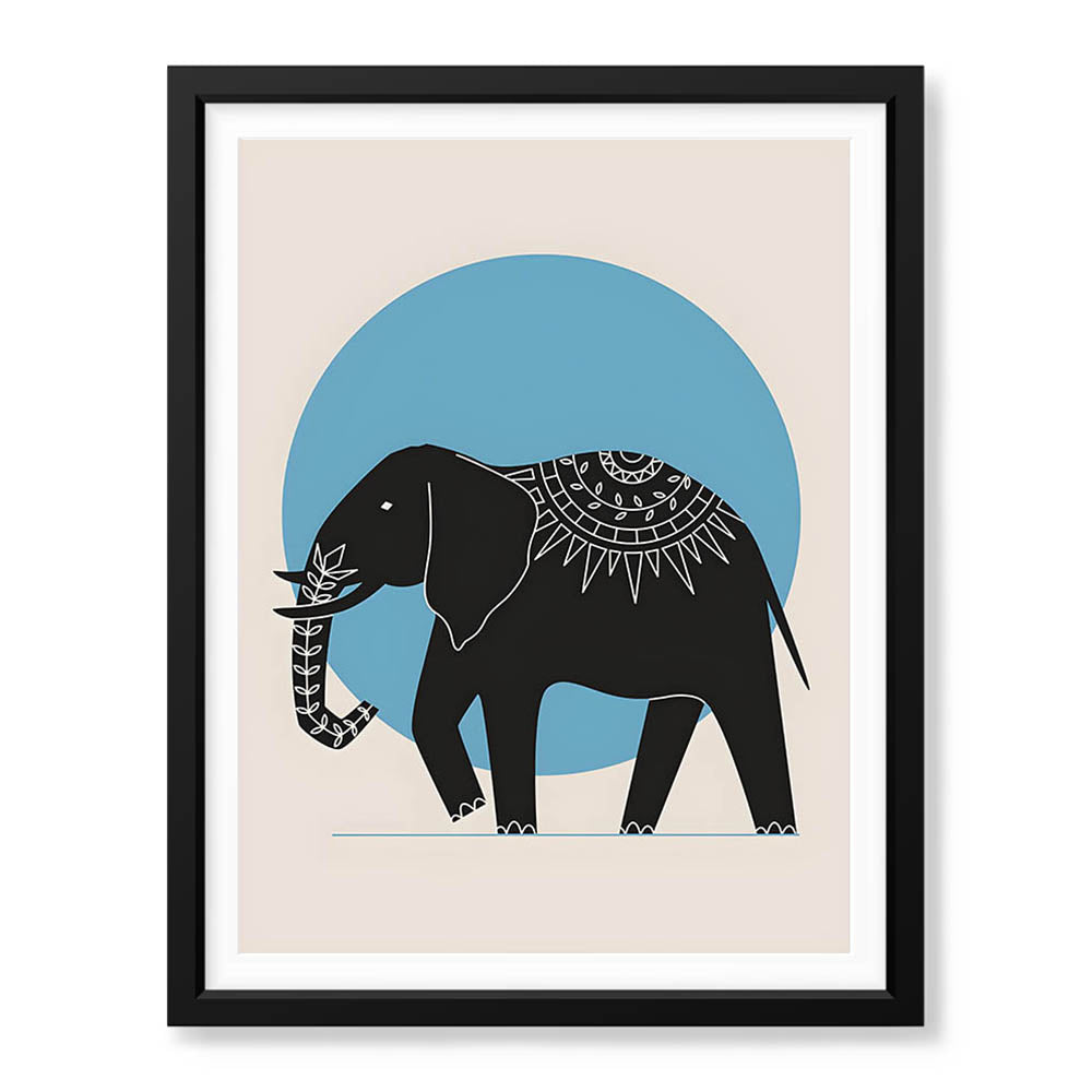 Elephant With Beautiful Art Over Blue & Beige Background | Abstract Animal Artwork #0075 - Prime Décor
